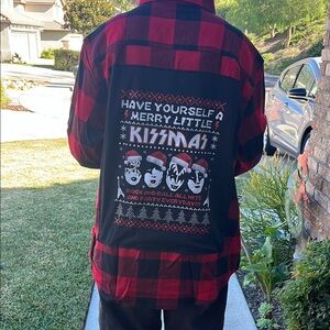 Kiss Christmas Kissmas Upcycled Flannel Shirt Handmade Unisex Size XL X-large